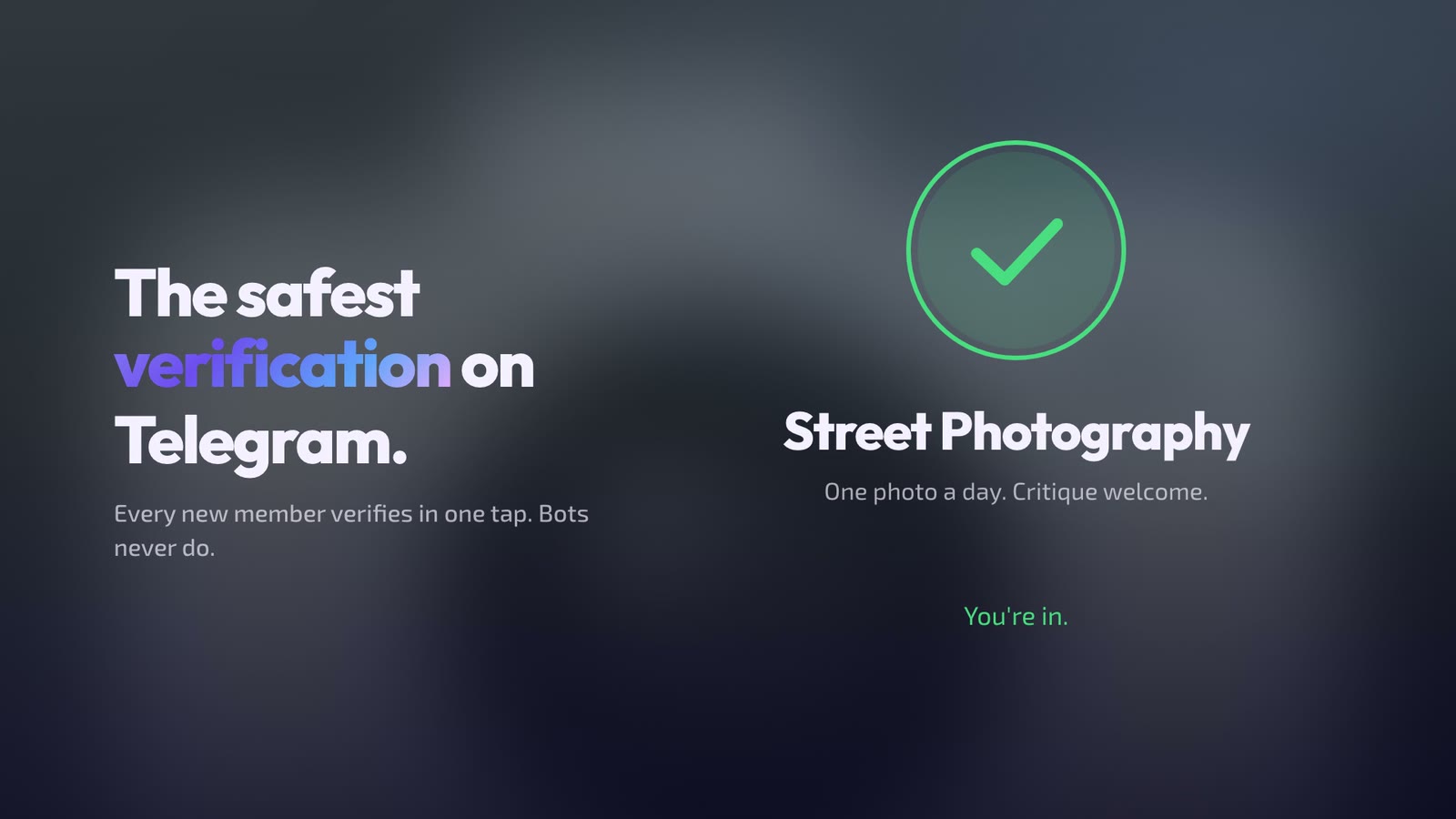 The new Doublegram Security verification page with a green check mark under the group name